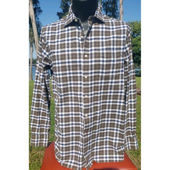 Daniel Cremieux Slim Fit Mens Sz L Long Sleeve Button Up Plaid Shirt Brown Blue - Picture 2 of 13
